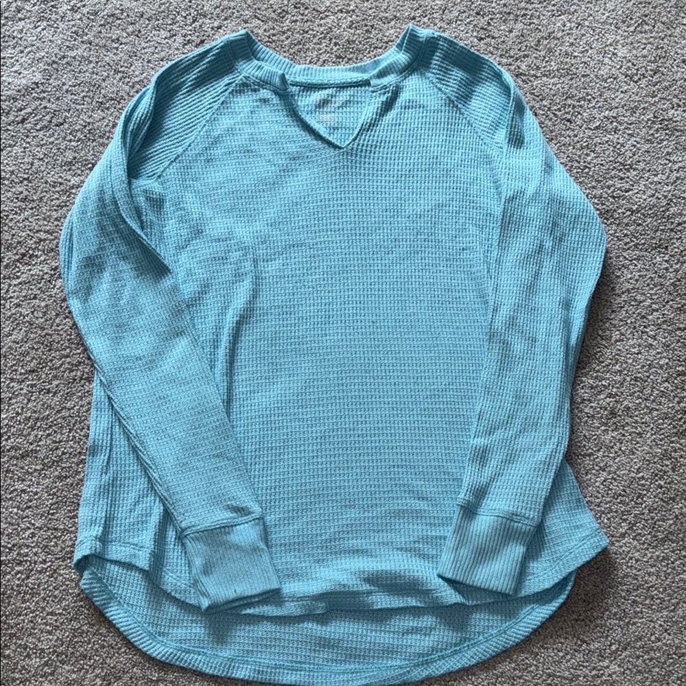 American Eagle Outfitters Light Blue Waffle Knit Top